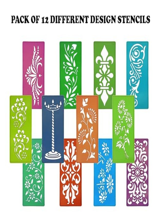 Ascension 12 Border Rangoli Making Stencils Multi Design Colorful Rangoli Making Stencils Rangoli Stencils Set for Diwali Decoration (Rectangular) - Image 4